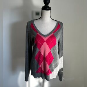 Izod Women’s Argyle V-Neck Pullover Sweater, Size Medium